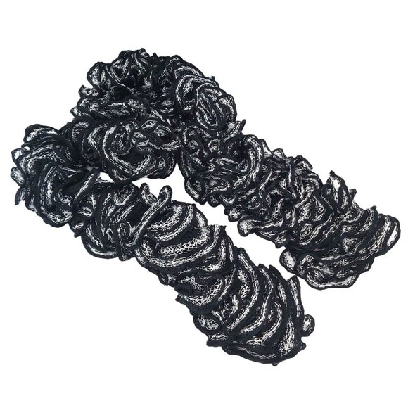 Frilly Ruffle Knit Scarf Wrap Boa All Season Accessory Black and Silver Mix New - Picture 1 of 16